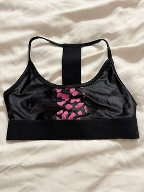 Noli Yoga - Black Sports Bra with Pink Leopard Print Accent